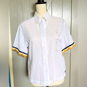 Nautica White and Yellow Casual Button Down Shirt